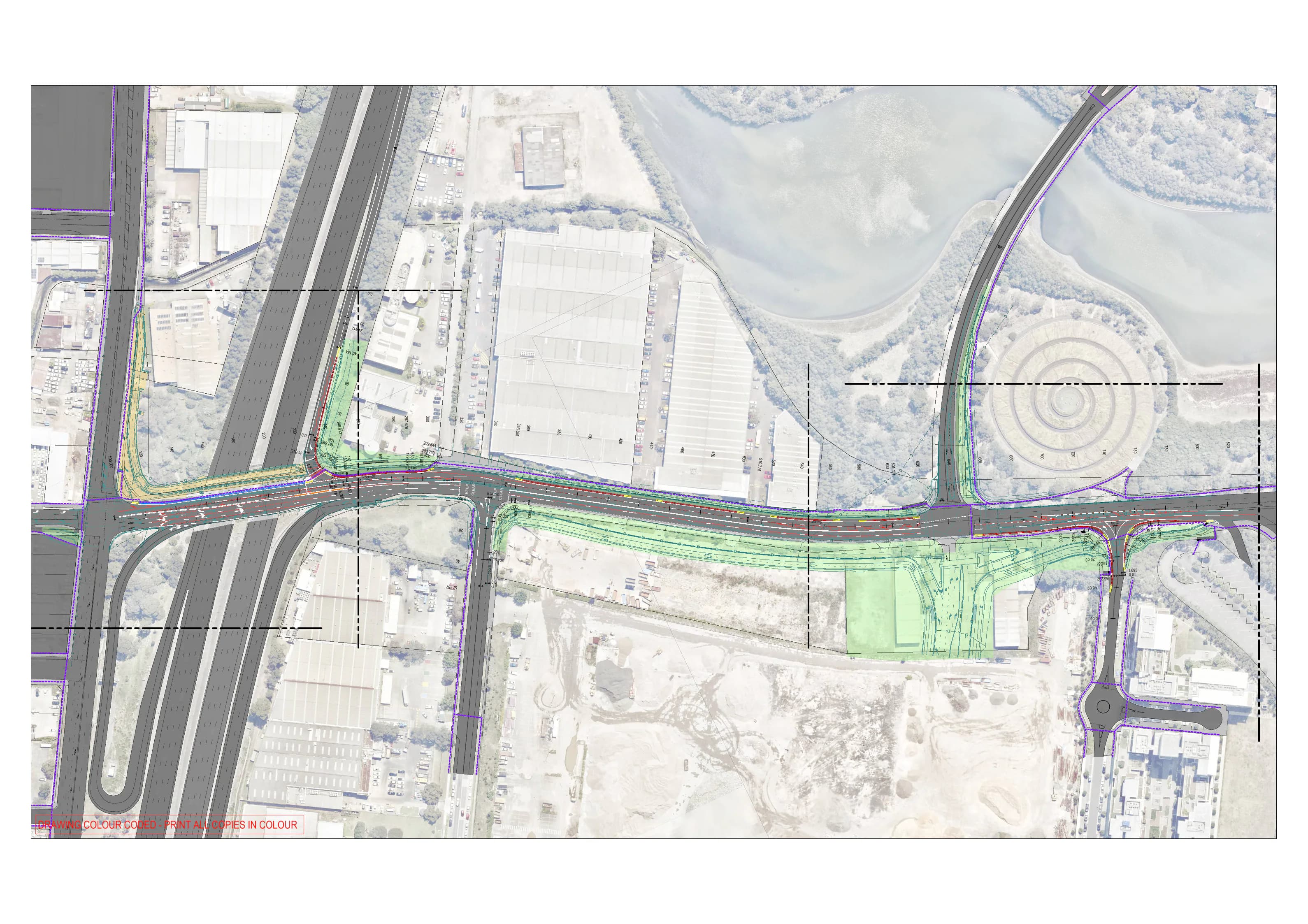 Overall Hill Road traffic staging plan showing the project corridor, intersections and temporary alignments