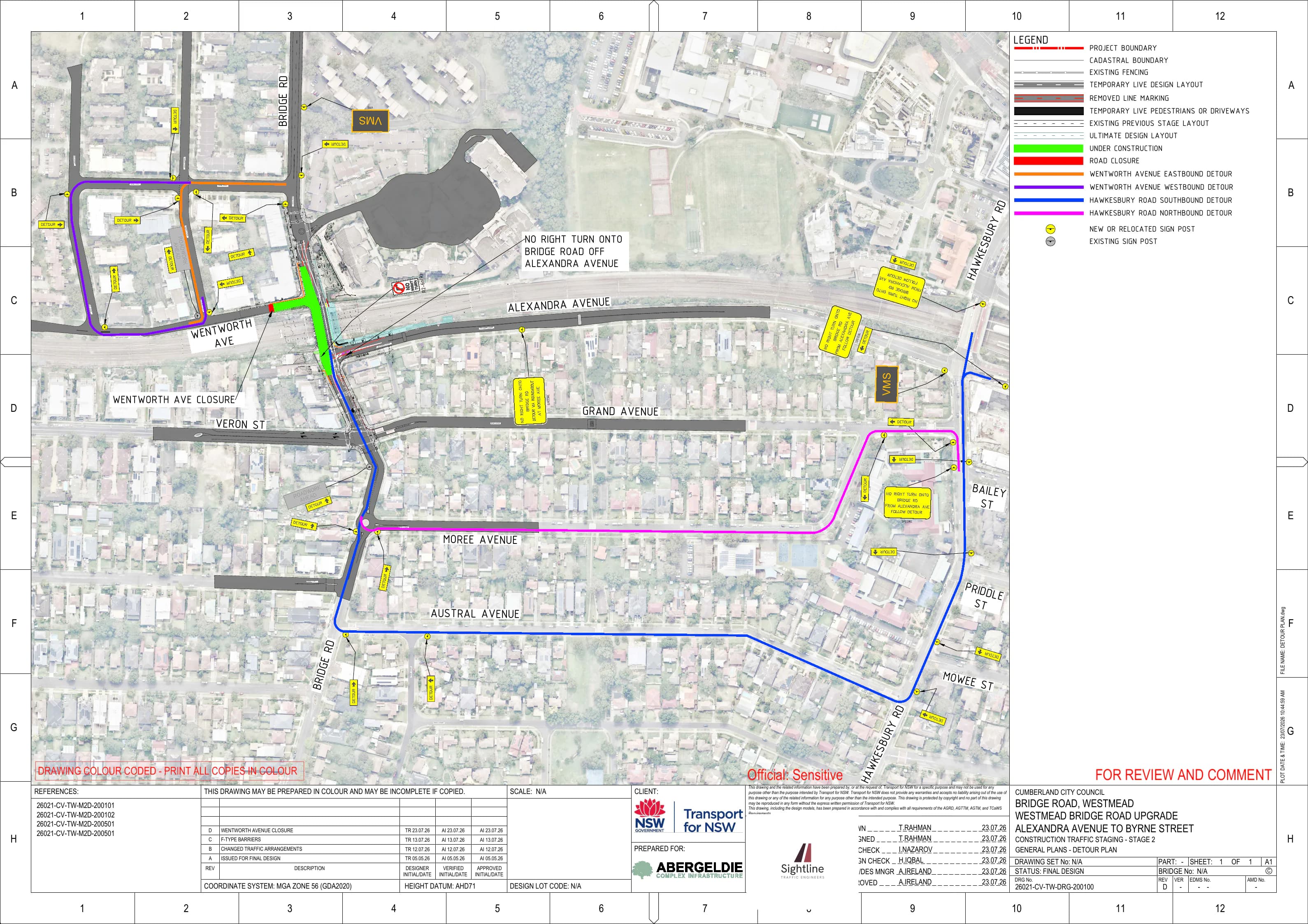 Westmead Bridge Stage 2 detour plan showing closure points, signed routes and local-road connections